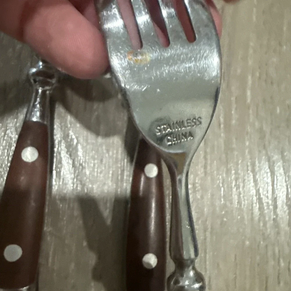 Chefs Salad Forks 18/8 Stainless Bistro Woodgrain Brown Set of‎ 4